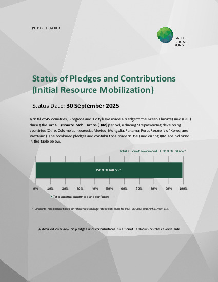 Document cover for Status of Pledges (IRM, GCF-1 and GCF-2) 
