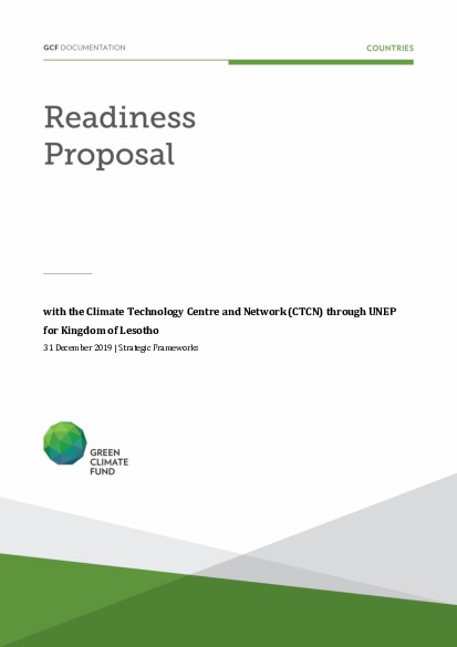 Document cover for Strategic frameworks support for Lesotho through  CTCN and UNEP