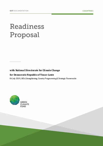 Document cover for NDA strengthening, country programming and strategic frameworks support for Timor-Leste through National Directorate for Climate Change