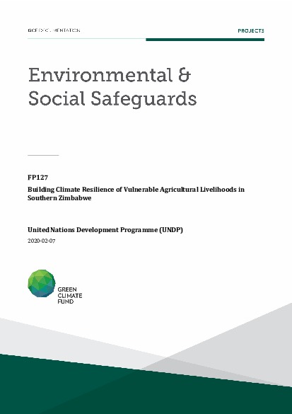 Document cover for Environmental and social safeguards (ESS) report for FP127: Building Climate Resilience of Vulnerable Agricultural Livelihoods in Southern Zimbabwe