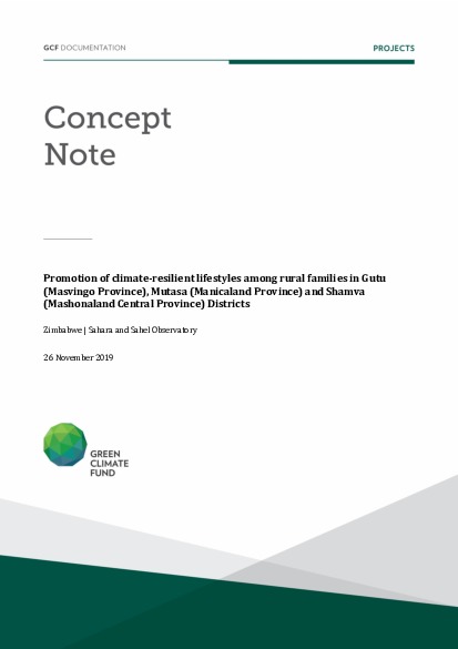 Document cover for Promotion of climate-resilient lifestyles among rural families in Gutu (Masvingo Province), Mutasa (Manicaland Province) and Shamva (Mashonaland Central Province) Districts