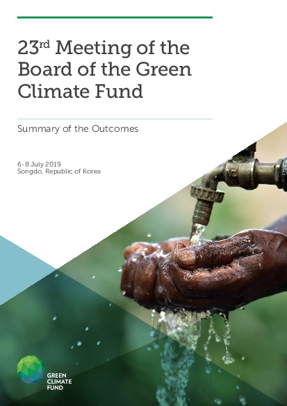 Document cover for Summary of outcomes of the 23rd meeting of the GCF Board