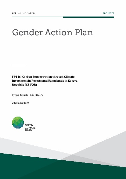 Document cover for Gender action plan for FP116: Carbon Sequestration through Climate Investment in Forests and Rangelands in Kyrgyz Republic (CS-FOR)
