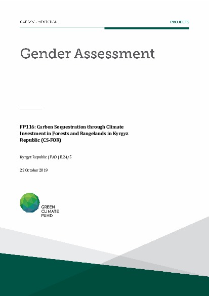 Document cover for Gender assessment for FP116: Carbon Sequestration through Climate Investment in Forests and Rangelands in Kyrgyz Republic (CS-FOR)