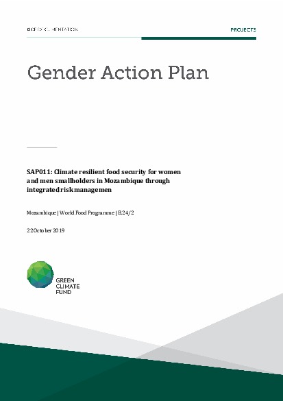 Document cover for Gender action plan for SAP011: Climate-resilient food security for women and men smallholders in Mozambique through integrated risk management