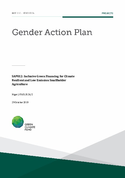 Document cover for Gender action plan for SAP012: Inclusive Green Financing for Climate Resilient and Low Emission Smallholder Agriculture