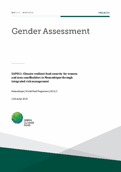 Document cover for Gender assessment for SAP011: Climate resilient food security for women and men smallholders in Mozambique through integrated risk management