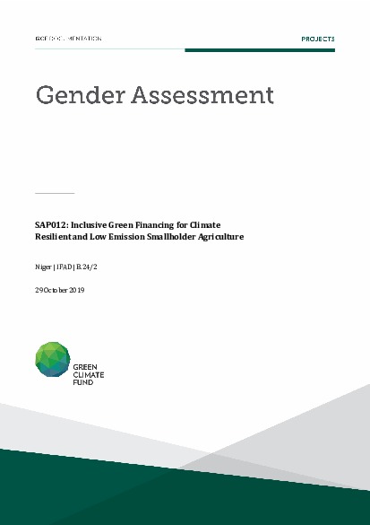 Document cover for Gender assessment for SAP012: Inclusive Green Financing for Climate Resilient and Low Emission Smallholder Agriculture