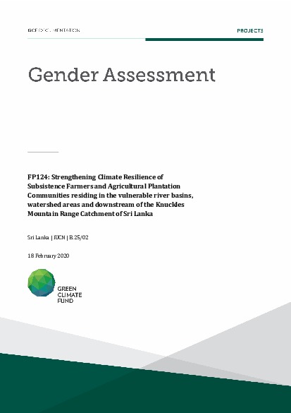 Document cover for Gender assessment for FP124: Strengthening Climate Resilience of Subsistence Farmers and Agricultural Plantation Communities residing in the vulnerable river basins, watershed areas and downstream of the Knuckles Mountain Range Catchment of Sri Lanka