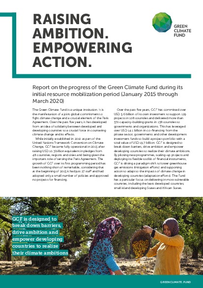 Document cover for Report on the progress of the Green Climate Fund during its initial resource mobilization period (January 2015 through March 2020)