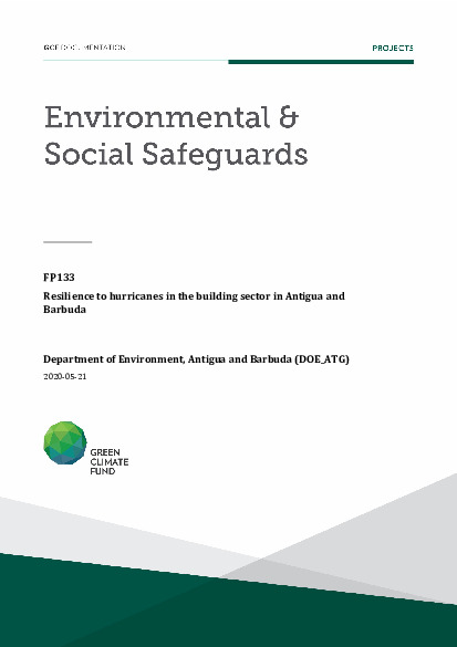 Document cover for Environmental and social safeguards (ESS) report for FP133: Resilience to hurricanes in the building sector in Antigua and Barbuda