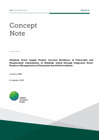 Download Malekula Water Supply Project: Increase Resilience of Vulnerable and Marginalized Communities of Malekula Island through Integrated Water Resource Management and Ecosystem-based Interventions Document cover for Malekula Water Supply Project: Increase Resilience of Vulnerable and Marginalized Communities of Malekula Island through Integrated Water Resource Management and Ecosystem-based Interventions
