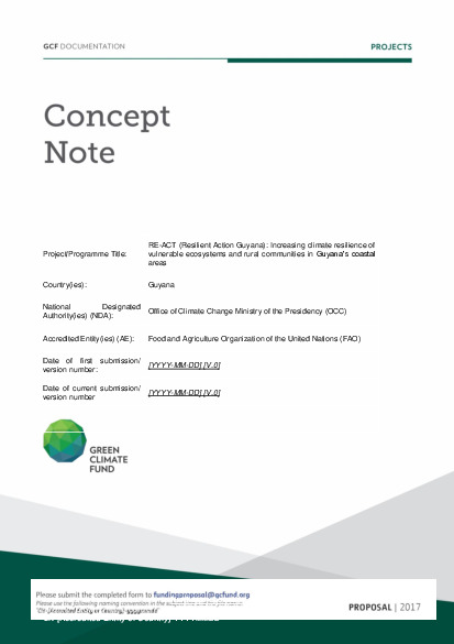 Document cover for RE-ACT (Resilient Action Guyana): Increasing climate resilience of vulnerable ecosystems and rural communities in Guyana’s coastal areas