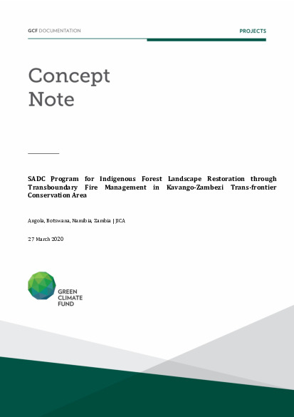 Document cover for SADC Program for Indigenous Forest Landscape Restoration through Transboundary Fire Management in Kavango-Zambezi Trans-frontier Conservation Area