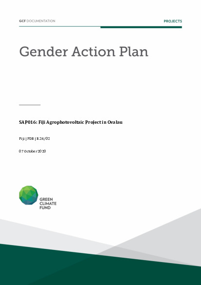 Document cover for Gender action plan for SAP016: Fiji Agrophotovoltaic Project in Ovalau