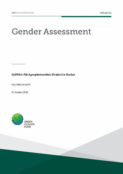 Document cover for Gender assessment for SAP016: Fiji Agrophotovoltaic Project in Ovalau