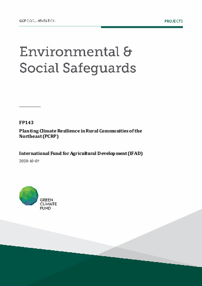 Document cover for Environmental and social safeguards (ESS) report for FP143: Planting Climate Resilience in Rural Communities of the Northeast (PCRP)