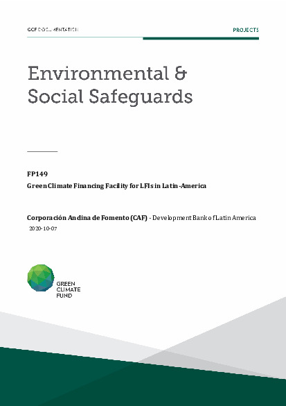 Download Environmental and social safeguards (ESS) report for FP149: Green Climate Financing Facility for LFIs in Latin-America Document cover for Environmental and social safeguards (ESS) report for FP149: Green Climate Financing Facility for LFIs in Latin-America