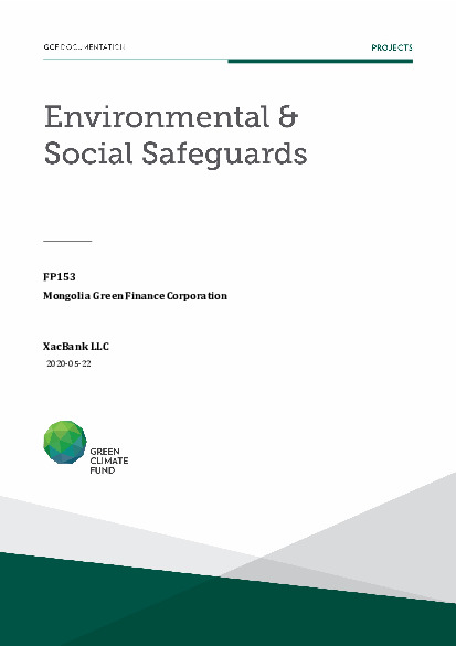 Document cover for Environmental and social safeguards (ESS) report for FP153: Mongolia Green Finance Corporation