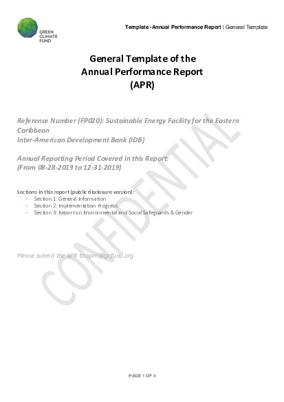 Download 2019 Annual Performance Report for FP020: Sustainable Energy Facility for the Eastern Caribbean Document cover for 2019 Annual Performance Report for FP020: Sustainable Energy Facility for the Eastern Caribbean