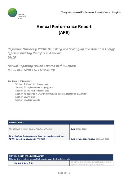 Document cover for 2019 Annual Performance Report for FP010: De-Risking and Scaling-up Investment in Energy Efficient Building Retrofits