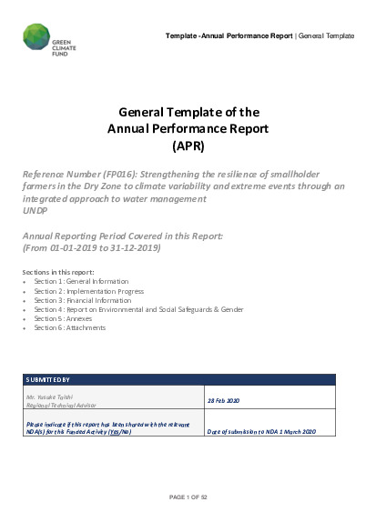 Document cover for 2019 Annual Performance Report for FP016: Strengthening the resilience of smallholder farmers in the Dry Zone to climate variability and extreme events through an integrated approach to water management