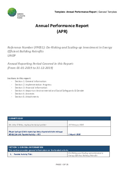 Document cover for 2019 Annual Performance Report for FP051: Scaling-up Investment in Low-Carbon Public Buildings