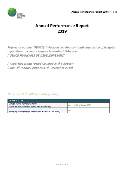Download 2019 Annual Performance Report for FP042: Irrigation development and adaptation of irrigated agriculture to climate change in semi-arid Morocco Document cover for 2019 Annual Performance Report for FP042: Irrigation development and adaptation of irrigated agriculture to climate change in semi-arid Morocco