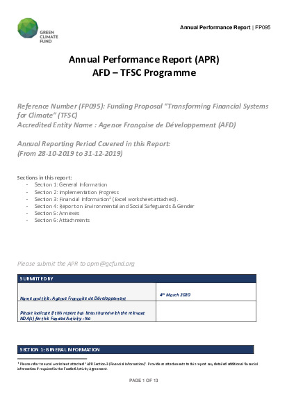 Download 2019 Annual Performance Report for FP095: Transforming Financial Systems for Climate Document cover for 2019 Annual Performance Report for FP095: Transforming Financial Systems for Climate