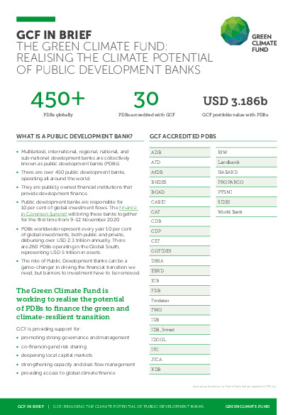Document cover for GCF in Brief: The Green Climate Fund: Realising the Climate Potential of Public Development Banks