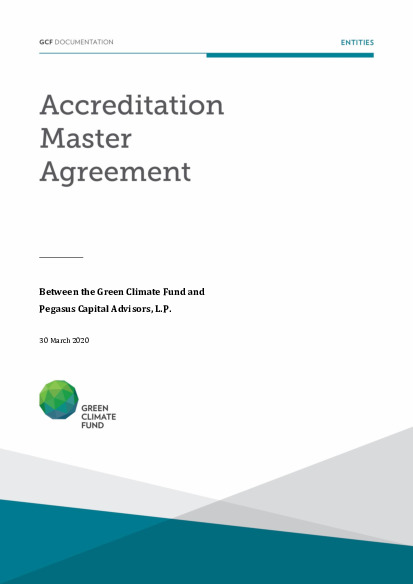 Document cover for Accreditation Master Agreement between GCF and Pegasus Capital Advisors, L.P.