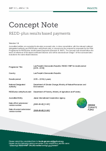 Document cover for Lao People’s Democratic Republic: REDD+ RBP for results period [2015 - 2018]