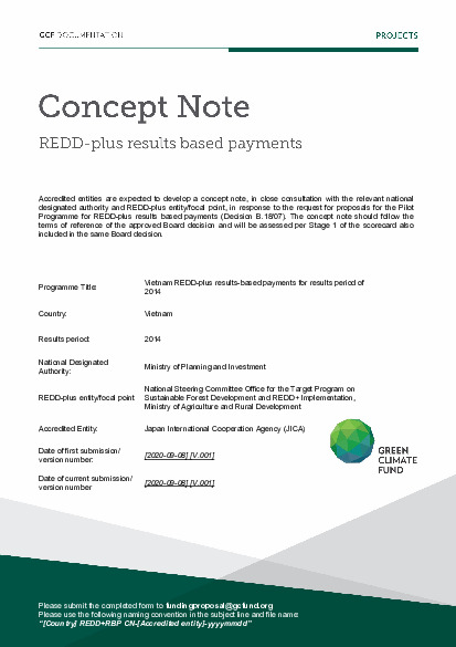 Document cover for Vietnam REDD-plus results-based payments for results period of 2014