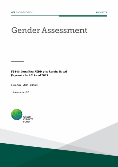 Document cover for Gender assessment for FP144: Costa Rica REDD-plus Results-Based Payments for 2014 and 2015