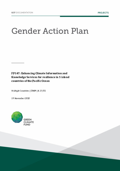 Document cover for Gender action plan for FP147: Enhancing Climate Information and Knowledge Services for resilience in 5 island countries of the Pacific Ocean