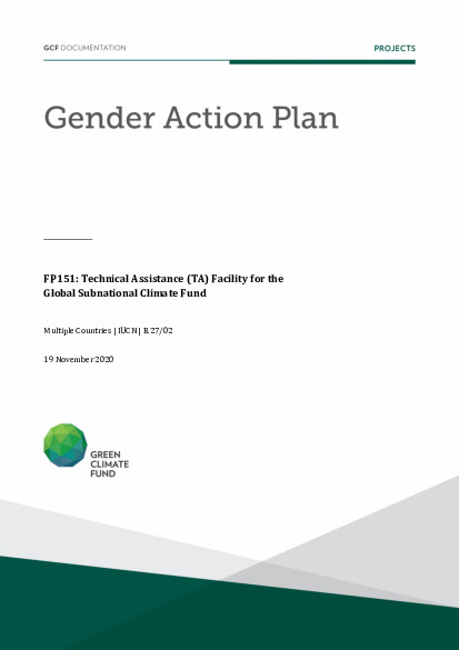 Document cover for Gender action plan for FP151: Global Subnational Climate Fund (SnCF Global) – Technical Assistance (TA) Facility