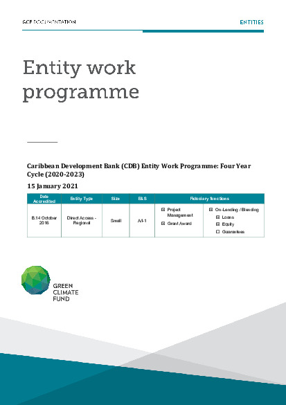 Document cover for Caribbean Development Bank (CDB) Entity Work Programme: Four Year Cycle (2020-2023)