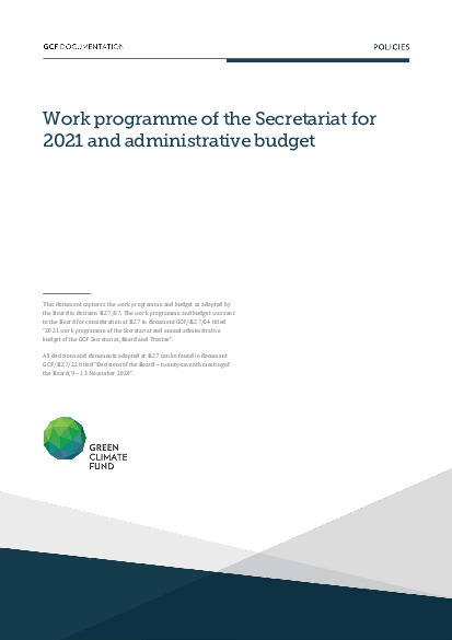 Document cover for Work programme of the Secretariat for 2021 and administrative budget