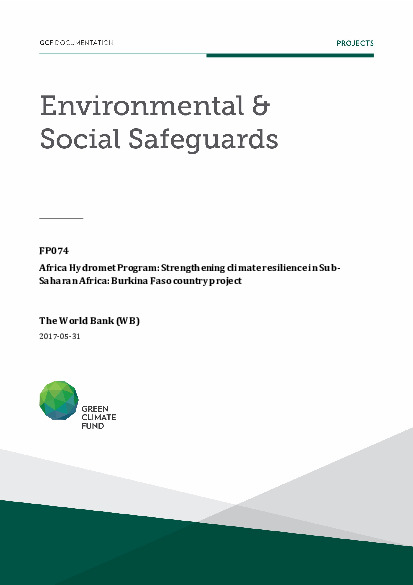Document cover for Environmental and social safeguards (ESS) report for FP074 Africa Hydromet Program: Strengthening climate resilience in Sub- Saharan Africa: Burkina Faso country project