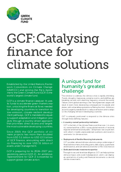 Document cover for GCF: Catalysing finance for climate solutions