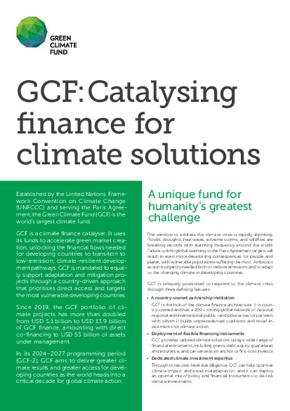 Document cover for GCF: Catalysing finance for climate solutions