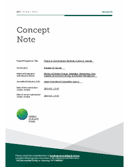 Document cover for Project on Zero Emission Electricity System in Vanuatu