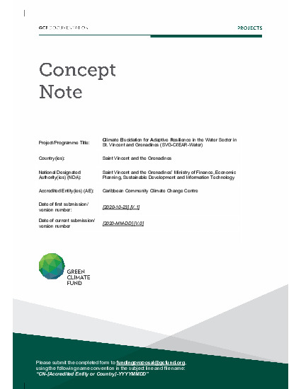 Document cover for Climate Elucidation for Adaptive Resilience in the Water Sector in St. Vincent and Grenadines (SVG-ClEAR-Water)