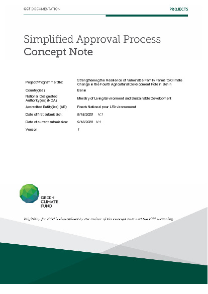 Document cover for Strengthening the Resilience of Vulnerable Family Farms to Climate Change in the Fourth Agricultural Development Pole in Benin