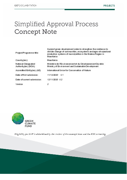 Document cover for Support green development poles to strengthen the resilience to climate change of communities, ecosystems and agro-silvopastoral production systems of municipalities in the Brakna Region in Mauritania