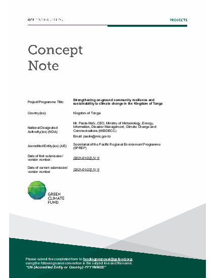 Document cover for Strengthening on-ground community resilience and sustainability to climate change in the Kingdom of Tonga