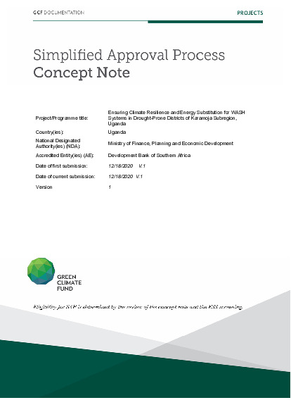 Document cover for Ensuring Climate Resilience and Energy Substitution for WASH Systems in Drought-Prone Districts of Karamoja Subregion, Uganda