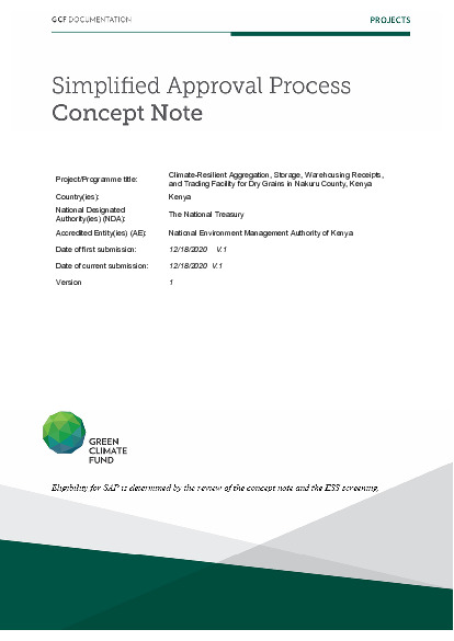Document cover for Climate-Resilient Aggregation, Storage, Warehousing Receipts, and Trading Facility for Dry Grains in Nakuru County, Kenya