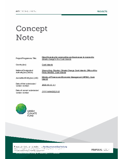 Document cover for Direct financing for communities and businesses to respond to climate change in the Cook Islands