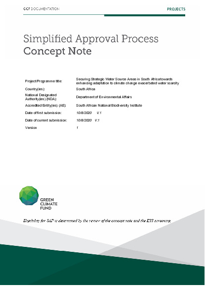 Document cover for Securing Strategic Water Source Areas in South Africa towards enhancing adaptation to climate change exacerbated water scarcity